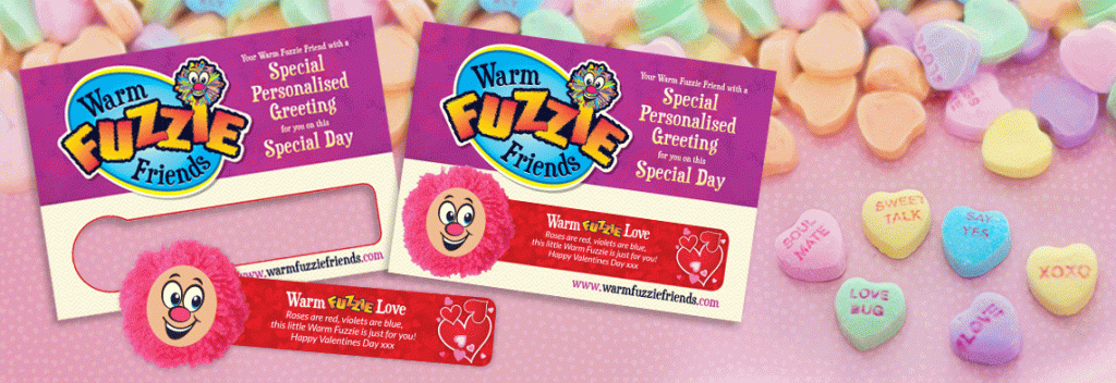 Hearts and love messages for Valentine's Day Warm Fuzzie Friends