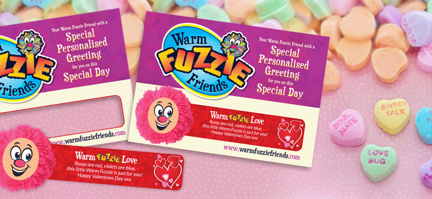 Hearts and love messages for Valentine's Day Warm Fuzzie Friends